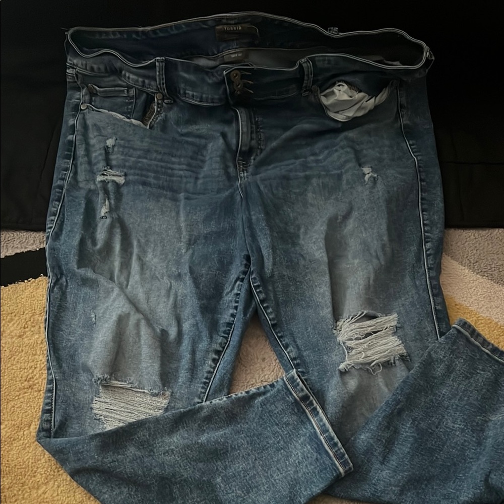 Torrid Blue Skinny Jeans with Distressed Details